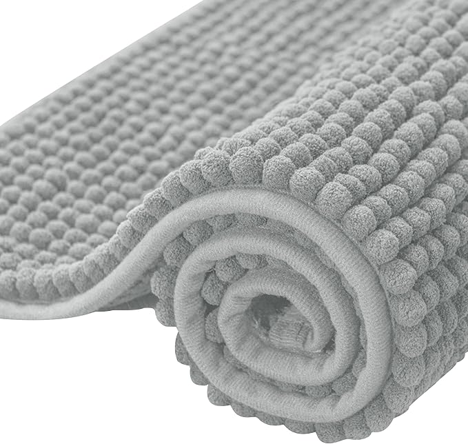 SUBRTEX Bathroom Rugs, 24" x 36" Chenille Bath Rug Soft Short Plush Bath Mat Soft Shower Mat Water Absorbent Shower Mat Quick Dry Machine Washable, Light Gray