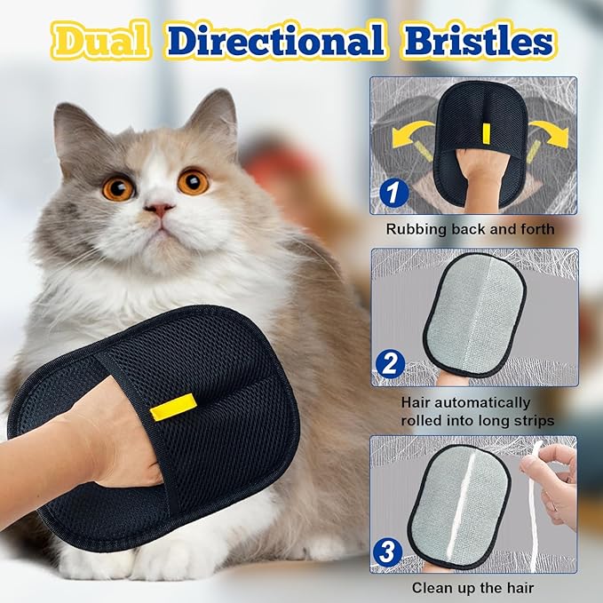 2PCs Upgraded Pet Hair Removal Gloves for Cats & Dogs, Five-Finger Electrostatic Reusable Magic Brush for Effortless Pet Hair Remover Tool on Carpet, Clothing, Laundry, Couch, Car Seat