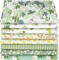Aubliss 8pcs Fat Quarter Fabric Bundles 20'' x 20'' Cotton Craft Fabric Pre-Cut Squares Sheets for Patchwork Sewing Quilting Crafting(Green Floral)