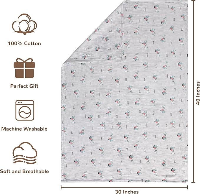 NTBAY 2 Layer Muslin Cotton Baby Swaddle Blanket, 30x40 Soft and Breathable Receiving for Newborns and Infants, Perfect for Crib, Stroller, Travel, Lightweight Nursery Blanket, Striped Dog
