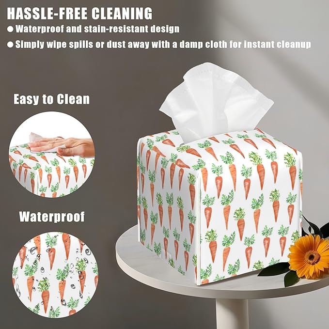 BLYKVGHQ Leather Tissue Box Holder Watercolor Carrots Tissue Box Cover Facial Paper Case Organizer Cube Napkin Dispenser for Bathroom Vanity Countertop Night Stand Office Car