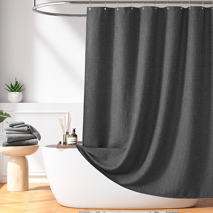 Madison Park Shower Curtain Waffle Weave, Cationic Dyed, Waffle Shower Curtain 3M Scotchgard Moisture Management, Farmhouse Long Shower Curtains for Bathroom, Long: 72x78 Charcoal