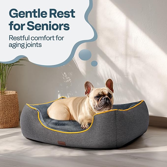 MellowMates Orthopedic Medium Sized Dog Bed with Removable Washable Cover, Waterproof & Non-Slip Base, Cat Couch Sofa, Comfortable Pet Bed with Cooling/Warming, Dual-Layer Interior Padding, 28", Grey