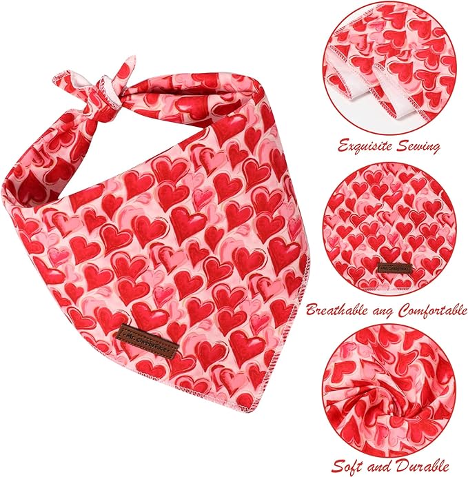 MR.CHUBBFACE Valentine's Dog Bandana, Cotton Valentine Red Heart Puppy Bandana, Adjustable Pet Pet Trangle Bibs Scarf