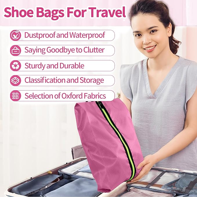 Eopres Shoe Bags for Travel - Set of 3 Pack Large Capacity Oxford Fabric Shoe Bags, Multi-Functional Dust-Proof and Waterproof Men & Women Travel Shoe Bag (Pink)