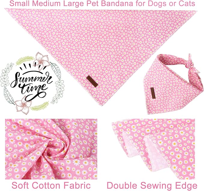 UP URARA PUP Summer Dog Bandana, Hawaii Bandana for Small Medium Dog, Cute Pink Puppy Bandana, Cotton Adorable Pet Triangle Bid Scarf Kerchief for Girl Boy Dogs or Cats