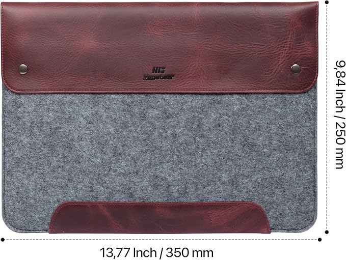 MegaGear Genuine Leather and Fleece MacBook Bag Laptop Sleeve for MacBook Pro and MacBook Air Case - 16 Inch - 15 Inch - 15.5 Inch (M4, M3, M2, M2, M1, Pro & Max) 2020 to 2024 Models