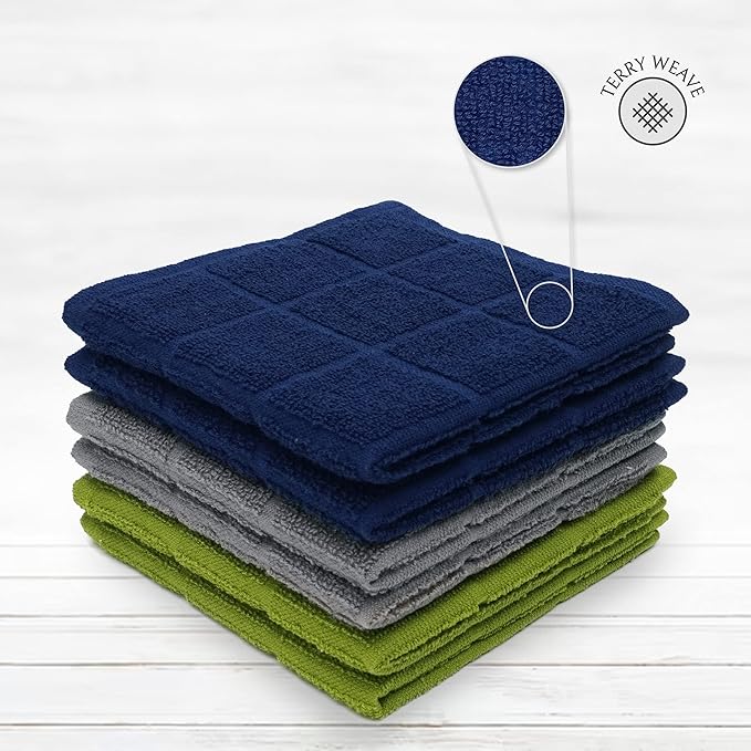 Mellow Buff 100% Cotton Terry Dish Cloth & Dish Towel, 6 Pack, Super Soft and Absorbent Kitchen Towels, Perfect for Kitchen Cleaning and Dish Washing (Assorted 6 Pack)