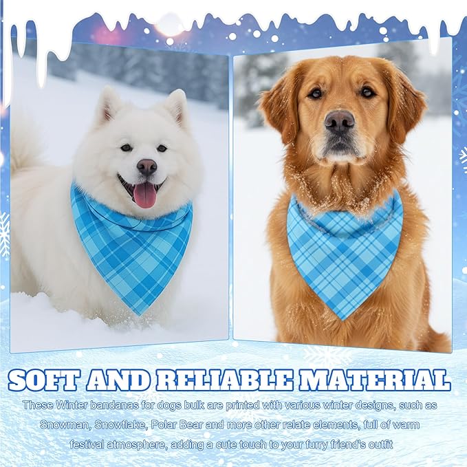 Abbylike 50 Pcs Winter Plaid Dog Bandanas Bulk Blue Bandanas for Dogs Triangle Kerchief Bibs Scarf Set for Pet Winter Costume Photo Props Accessories Pet Shops (31.5 x 21.7 x 21.7 Inch)