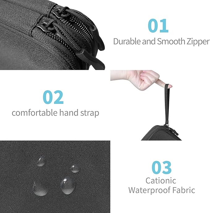 Lcsmaokin Electronics Organizer Travel Case,Electronic Accessories Storage Bag,Portable Waterproof Cable Organizer Bag,Travel Cord Organizer Bag for Small Charging Cord Storage,Cables,SD Card-Black