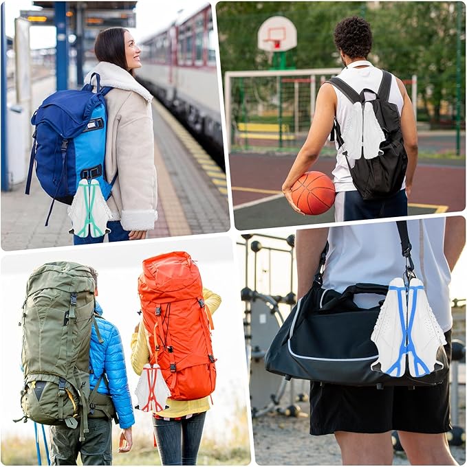 TIXIPEM Shoe Holster for Backpack [1SET] - Elastic Silicone Footwear Holder with Clip Use for Travel & Outdoors & Sports - [Cyan-Blue-L] Hang Extra Shoes Cleats Boots