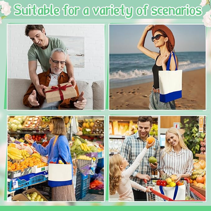 Sanwuta Canvas Tote Bags Bulk with Zipper Cosmetic Pouch 18.5" Reusable Cotton Shopping Bag with Handle for DIY Craft