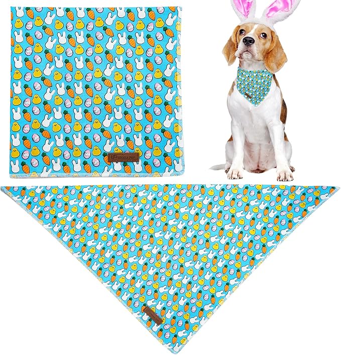 UP URARA PUP Easter Triangle Bid Scarf, Cotton Pet Kerchief for Girl Boy Dogs or Cats, Cute Carrot & Rabbit Dog Bandana, Comfortable Easter Dog Bandana
