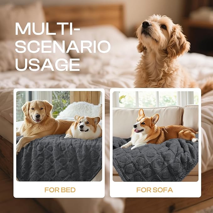 Luciphia Waterproof Dog Blanket for Small Medium Dogs Washable Couch Protector Soft Fluffy 3D Heart Jacquard Puppy Cat Blanket with Sherpa Fleece Cozy Calming Throw Blankets, Grey 57x40 inch