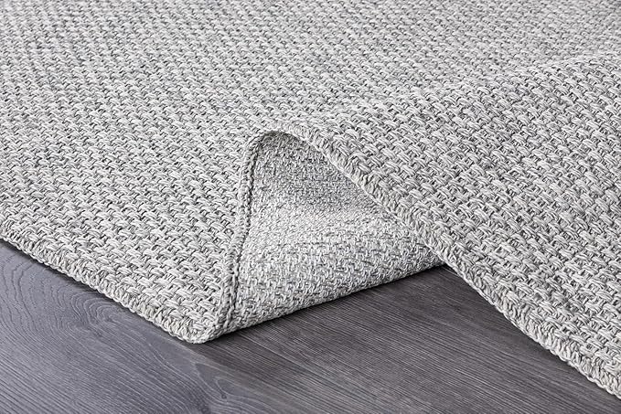 CAMILSON Easy Jute Rug 5x7 Indoor Outdoor Gray Farmhouse Area Rugs for Living Room and Kitchen Rug, Solid Boho Woven Design Easy-Cleaning Washable Outside Carpet Alfombras (5 x 7)