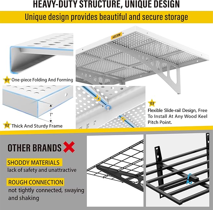 Aecxm 4-pack 2x3ft Adjustable Garage Wall Shelving 1120lbs Load Capacity Heavy Duty Wall Mounted Storage Shelf Metal Floating Shelves for Garage(White)
