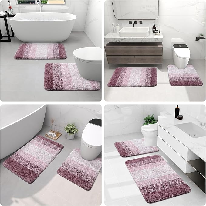 Arotive Microfiber Bathroom Rugs, Shaggy Soft and Absorbent Bath Rug, Non-Slip, Thick Plush Machine Washable Dry Bath Mats for Bathroom, Tub and Shower, 47x24, Mauve, Rectangular