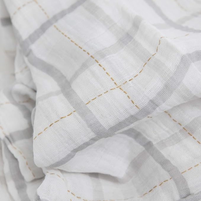 Little Unicorn Premium Cotton Swaddle Baby Blanket | Breathable Fabric | for swaddling, Play, Nursing & More (Grey Plaid)