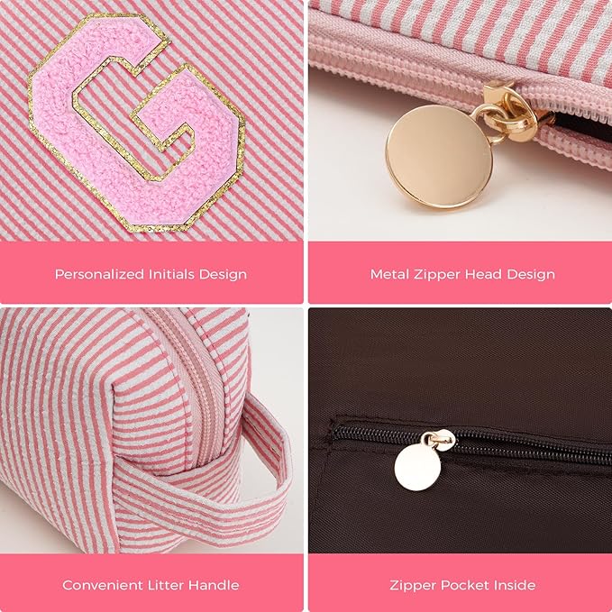 Btffitting Personalized Makeup Bag for Women Girls - Fashion Cosmetic Bag Trendy Travel Toiletry Bag with Initials Letter - Teen Gifts - Peach,G