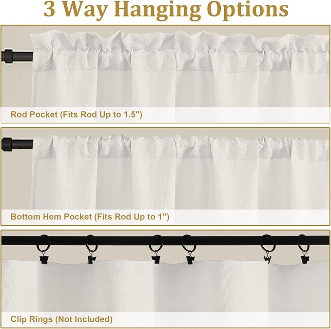 Lecloud Bessie Ivory Curtains 90 Inches Long 2 Panels, Rustic Light Filtering Faux Linen Curtains, Breathable Dual Rod Pocket Drapes for Bedroom Living Room Window Treatments, Each 50" W x 90" L