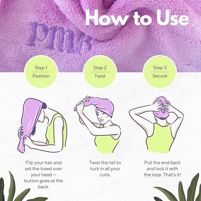 Purple Mango Beauty Hair Towel for Women & Kids - Fast Absorbent Microfiber Towel for Wet Hair Curly, Coily & Wavy Hair - Lightweight, Button Loop Design - Ideal Hair Wrap Towel to Dry Curls Gently