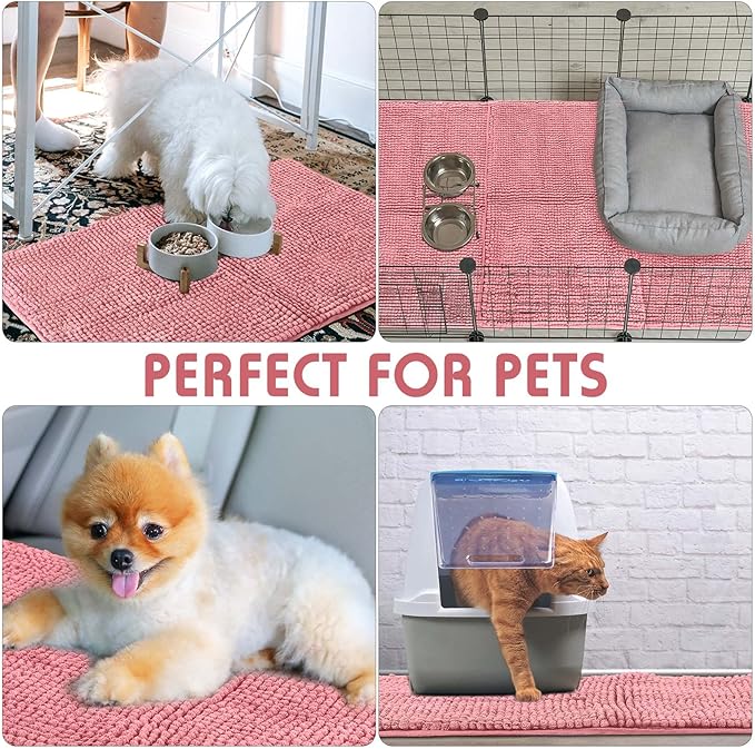 Amylove 4 Pcs Guinea Pig Cage Liner Guinea Pig Bedding Dog Door Mat for Muddy Pet Paws Washable Chenille Pee Pads Small Animal Sleeping Bed for Bunny Hamster(16 x 24 Inch,Rectangular,Pink)