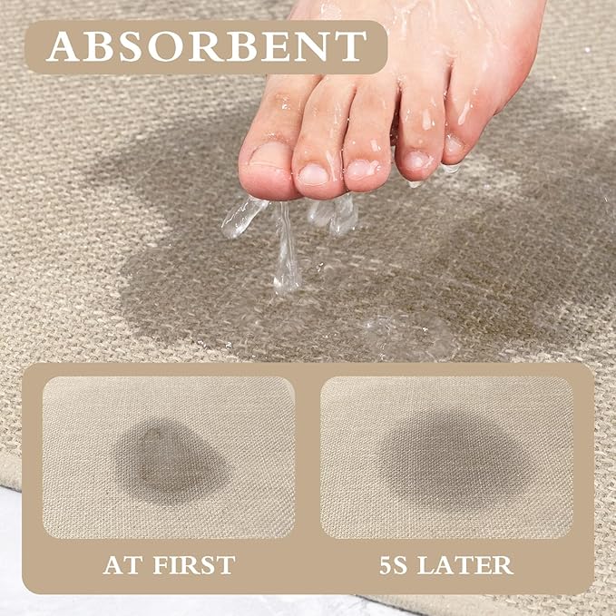 YIHOUSE Beige Bathroom Rug Sets 5 Piece, Absorbent Bath Mat for Bathroom Non Slip Washable, Bath Room Mat Quick Dry, Thin Bath Rug Set for Toilet and Floor