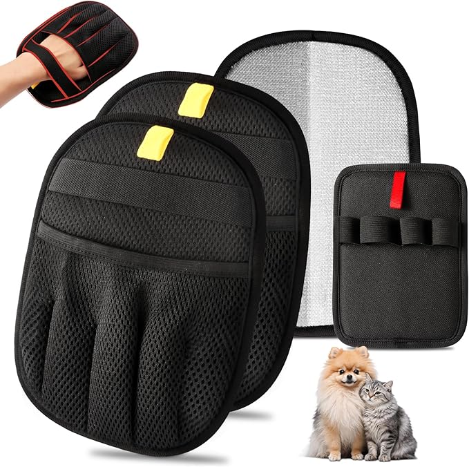 3 PCS Pet Hair Removal Glove for Dogs & Cats, Upgraded Five-Finger The Magic Brush Pets Hair Gloves Reusable Electrostatic Fur Remover for Couch, Clothing, Carpet, Furniture, Car Seats