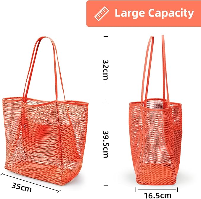 KALIDI BeachNylon Mesh Tote Bag, Casual Tote Bag Hobo Women Foldable MAX 23L Shoulder Bag For Beach Picnic Vacation