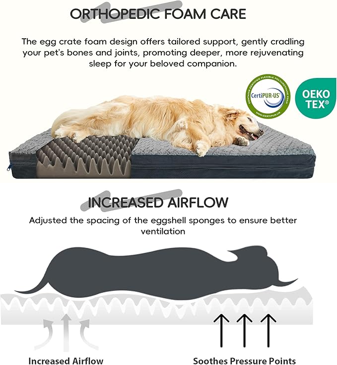 Sytopia Indestructible 44" Dog Bed for Large Dogs – Waterproof, Washable, Removable Cover, Thick Orthopedic Support, Durable Multi- Size Comfort Clearance Indoor Flat Dog Bed, Dark Grey