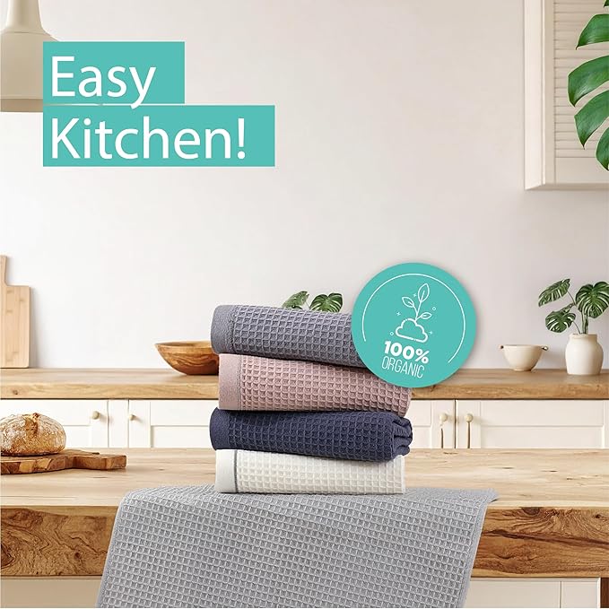 Kitchen Towels and Dishcloths Sets, 14 X 14 Inches, Absorbent Dish Towels for Kitchen, Microfiber Cleaning Cloth, Dish Cloths for Washing Dishes, Waffle Kitchen Towels (Multicolored, 14" x 14")