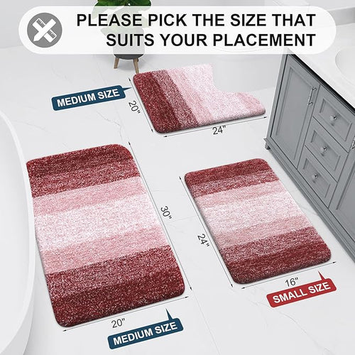 Arotive Microfiber Bathroom Rugs, Shaggy Soft and Absorbent Bath Rug, Non-Slip, Thick Plush Machine Washable Dry Bath Mats for Bathroom, Tub and Shower, 59x20, Burgundy, Rectangular