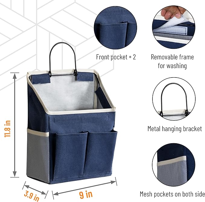 HZZTY BRNY 2pcs Wall Hanging Storage Bag, Small Door Closet Linen Fabric Pockets Organizer, Waterproof Multi Functional for Living Room Bedroom Bathroom Kitchen RV Camper with Hooks All Navy