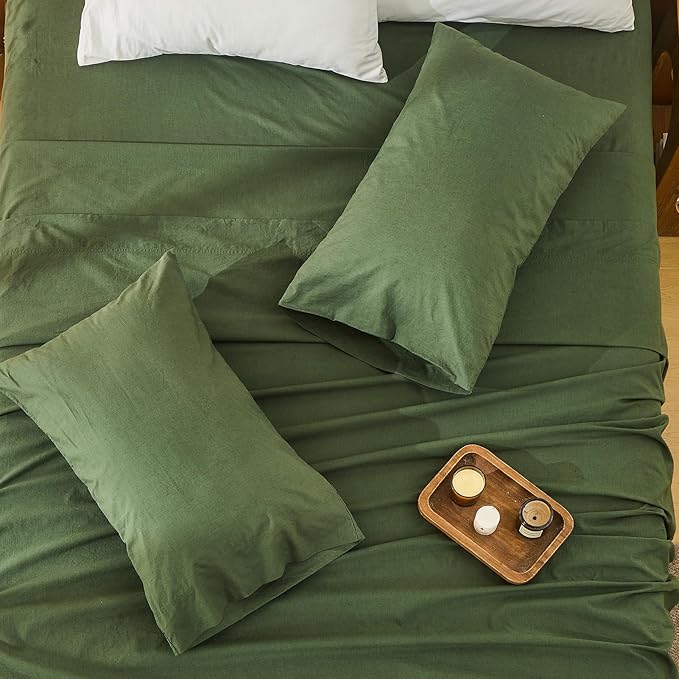 Bedlifes 100% French Flax Linen Sheets Set King Size - 6 Piece Extra Deep Pocket 18-24",Soft Breathable King Bed Sheets with Temperature Regulating & Moisture-Wicking(Forest Green
