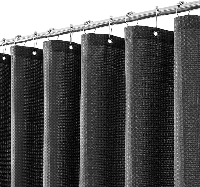 meioro Charcoal Grey Shower Curtain, Waffle Weave 256GSM Heavy Duty Textured Fabric Shower Curtains for Bathroom Hotel Spa, Luxury Weighted Polyester Cloth Bath Curtain Set with 12 Hooks, 72Wx72H