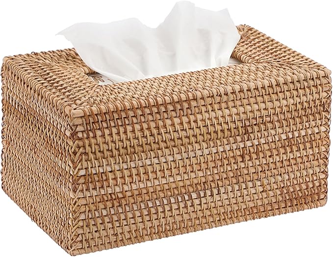 Sumnacon Tissue Box Cover Large Rectangle Tissue Box Rattan Tissue Box Holder,Wicker Decorative Tissue Holder for Bathroom Toilet Living Room Kitchen Office Table Desk,Yellow