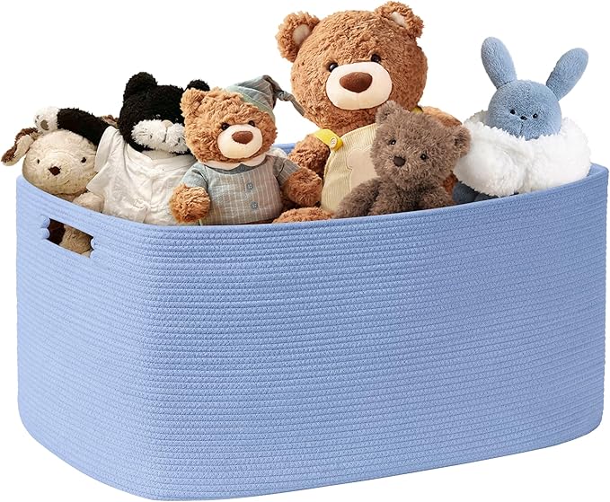 SunNewt 72L Large Baby Girls Laundry Basket for Nursery Storage,Cute Woven cotton Rope Baskets for Kids Toy，Gifts, Boho Square Wicker Blanket hamper for Living Room,Bedroom Dirty Clothes,Blue Purple