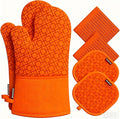 Oven Mitts and Pot Holders Sets 6pcs, Kitchen Oven Glove,High Heat Resistant 550 Degree Extra Long Oven Mitts and Potholders with Non-Slip Silicone Surface for Home Essentials (Grey) (Pumpkin Orange)