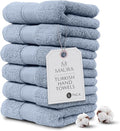 MAURA Light Blue Hand Towels for Bathroom. Luxury Turkish Cotton Bath Hand Towels Set of 6. Ultra-Soft, Thick & Plush - Serenity Blue