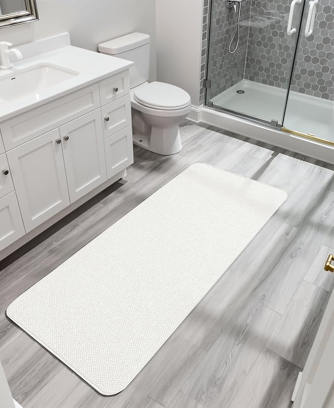 Bosap Bath Mat,Ultra Thin Bathroom Runner Rugs,Large Bath Mats for Bathroom,Quick Dry,Non-Slip,Machine Washable,Low Pile,Bath Rug,Shower Outside,Sink,Home Decor Accessories.Cream,2'x5'（24x60inch）