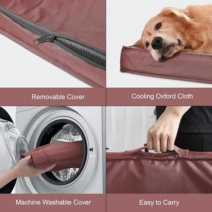 Tail Stories Outdoor Extra Large Dog Bed, Jumbo Waterproof Dog Bed for Large Dogs, Orthopedic Egg Crate Foam Pet Mat with Removable Oxford Cooling Cover, Pink