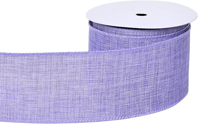 Ribest Light Purple Linen Wired Ribbon, 2.5 Inch × 10 Yard, Burlap Easter Ribbon for Wreaths Bows Making Crafts Christmas Tree Decoration Gift Wrapping