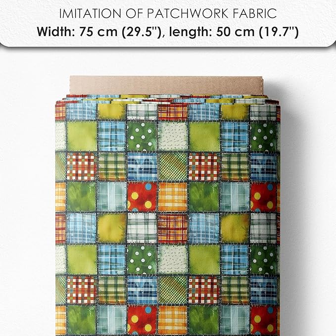 Vegetable Patchwork Cotton Fabric Panel – 6 Designs (10×10 inch Each) + Bonus Patchwork Sheet 29.5×19.6 inch, 100% Cotton 140 GSM
