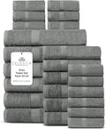 Villa Celestia 100% Cotton Bath Towel Set of 24-6 Bath Towels, 6 Hand Towels, 12 Wash Cloths, Sustainable, Soft, Highly Absorbent, Combed Cotton 24 Piece Set for Hotels, Spa, Bathroom, Dorm, Grey