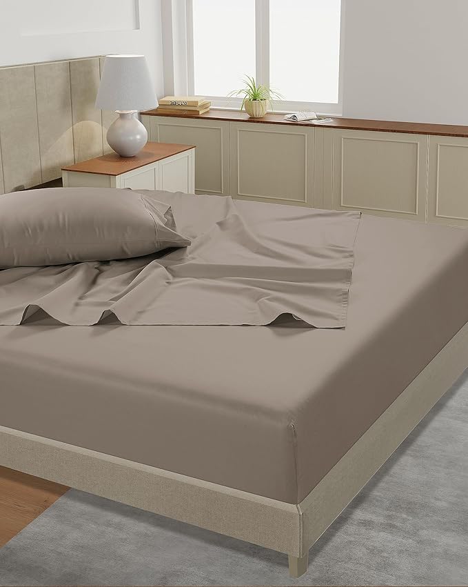 LANE LINEN Split King Sheet Set – 450 Thread Count 100% Cotton Cooling Sheets, Soft Breathable Sateen Weave, 15” Deep Pocket Fully Elasticized Fitted Sheet, Luxury Bedding Sheets & Pillowcases, Taupe