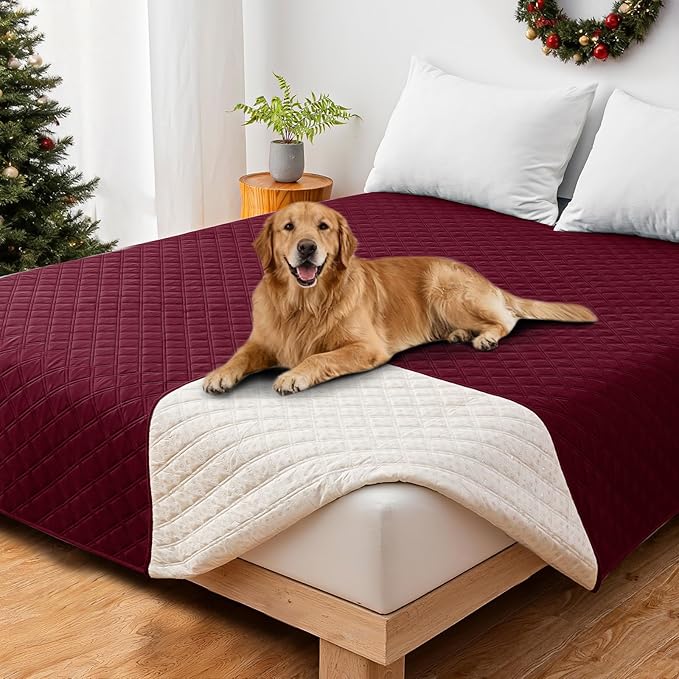 CYCMACO Waterproof Dog Bed Cover, Non-Slip Dog Blanket for Couch, Couch Covers for Dogs Washable, Pet Blanket for Furniture, Pet Bed Mat for Sofa, Car, Pet Supplies Christmas (82x102 Inch, Burgundy)