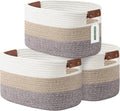 ECDYQXVU Cotton Rope Basket, Storage Baskets with Handle, 15x10x9 Inch Woven Basket for Shelves, Laundry, Towels, Clothes, Books (Gradient Brown 3 Pack)