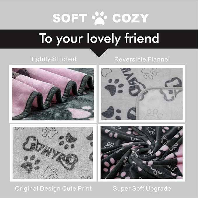 Gowyeg 1 Pack 3 Dogs Blankets for Large & Medium Dogs Washable, Super Soft Fluffy Premium Fleece Pet Blanket Flannel Throw for Dog Puppy Cat Paw Dog Products, Grey Pink, 41x31 inch