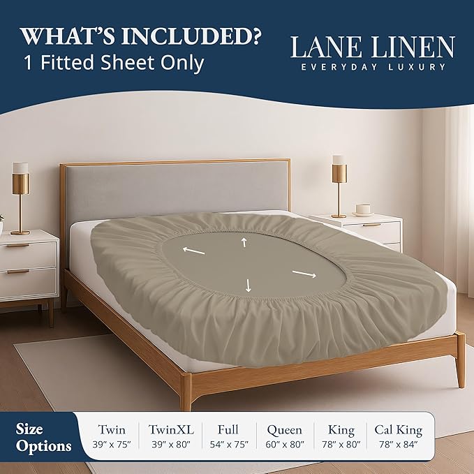Lane Linen 100% Egyptian Cotton Queen Size Fitted Sheet Only (61"x81" + 16") - Elegant Sateen Weave, Ultra Soft, Breathable, Highly Durable, Deep Pockets Upto 17" - Linen