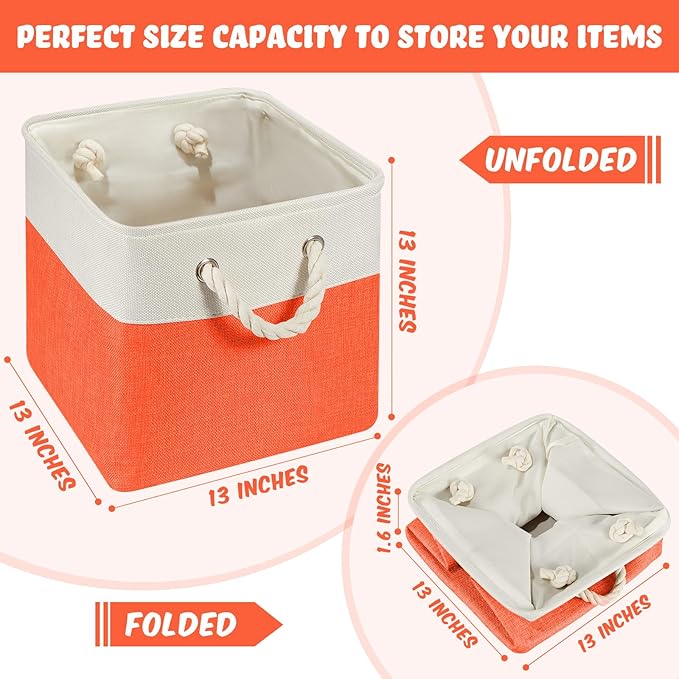 Geiserailie 6 Pcs 13 x 13 Inch Cube Storage Bins Fabric Storage Organizer Bins Foldable Cube Baskets with Sturdy Carry Handles Wicker Baskets for Home (Primary Colors)